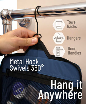 DD D&D Wanderlust Hanging Travel Toiletry Bag in a bathroom setting