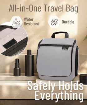 DD D&D Wanderlust Hanging Travel Toiletry Bag packed with toiletries