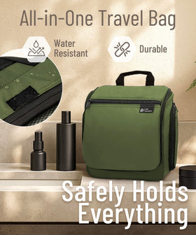 DD D&D Wanderlust Toiletry Bag hanging from a towel rack