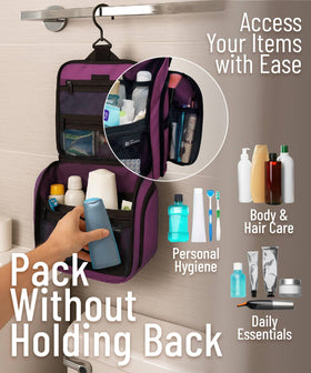 DD D&D Wanderlust Toiletry Bag packed with toiletries and cosmetics