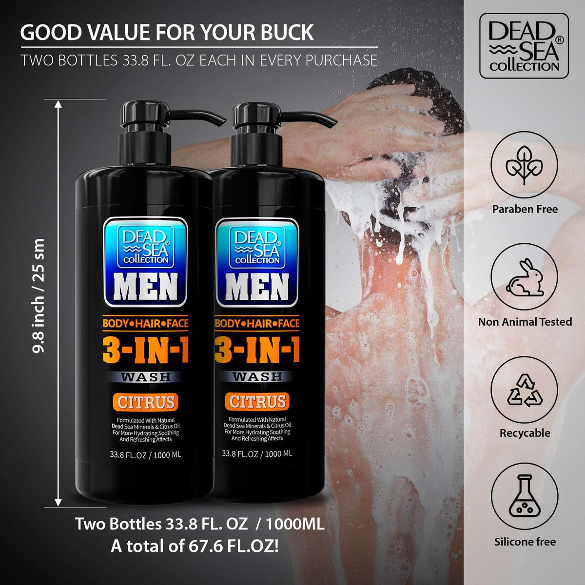 Dead Sea Collection 3-in-1 Men's Body Wash Citrus bottle with pump