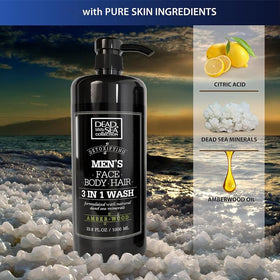 Dead Sea Collection Amber Wood Men’s Body Wash for hair, face, and body