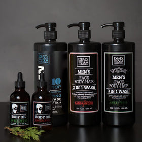 Dead Sea Collection Eucalyptus Mint Men’s Body Wash with foam and water droplets