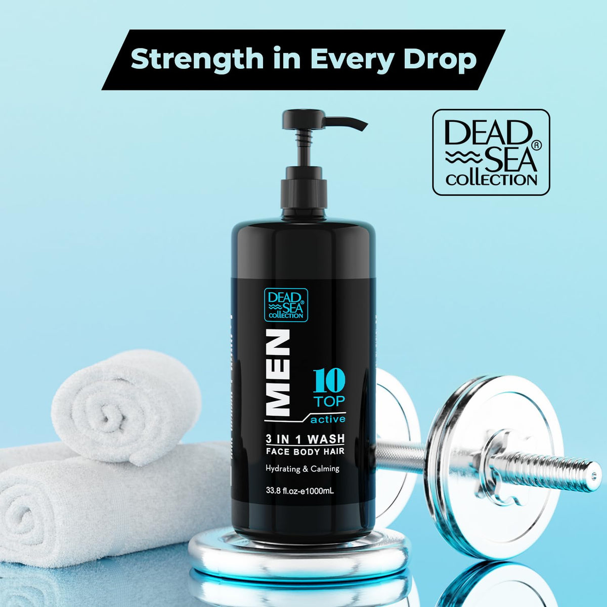 Dead Sea Collection Men's 3-in-1 Body Wash back view showing ingredients