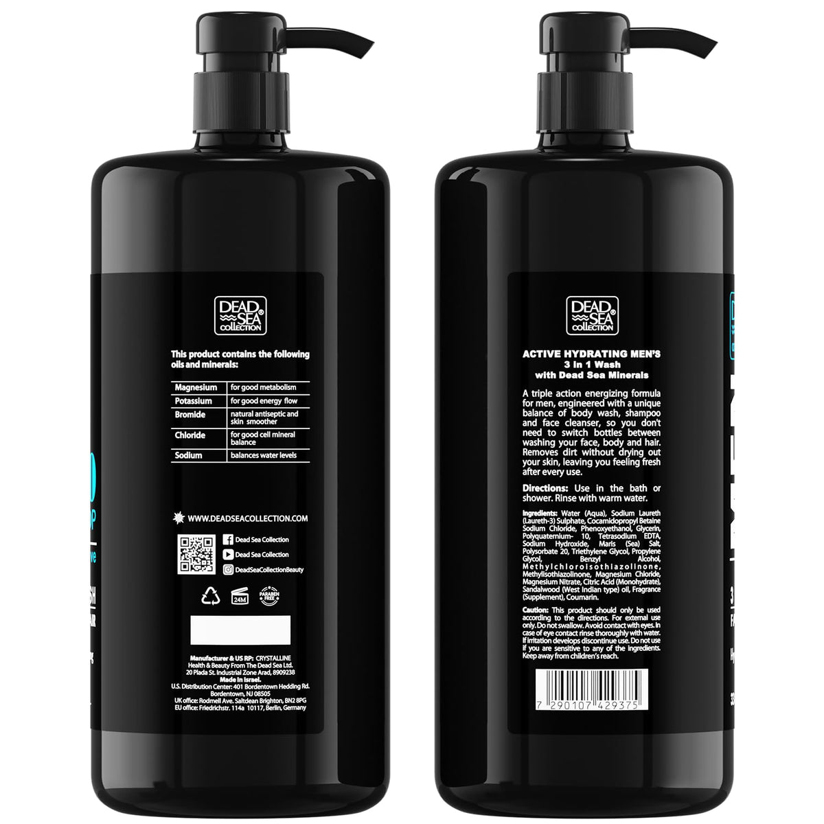 Dead Sea Collection Men's 3-in-1 Body Wash showing large bottle size