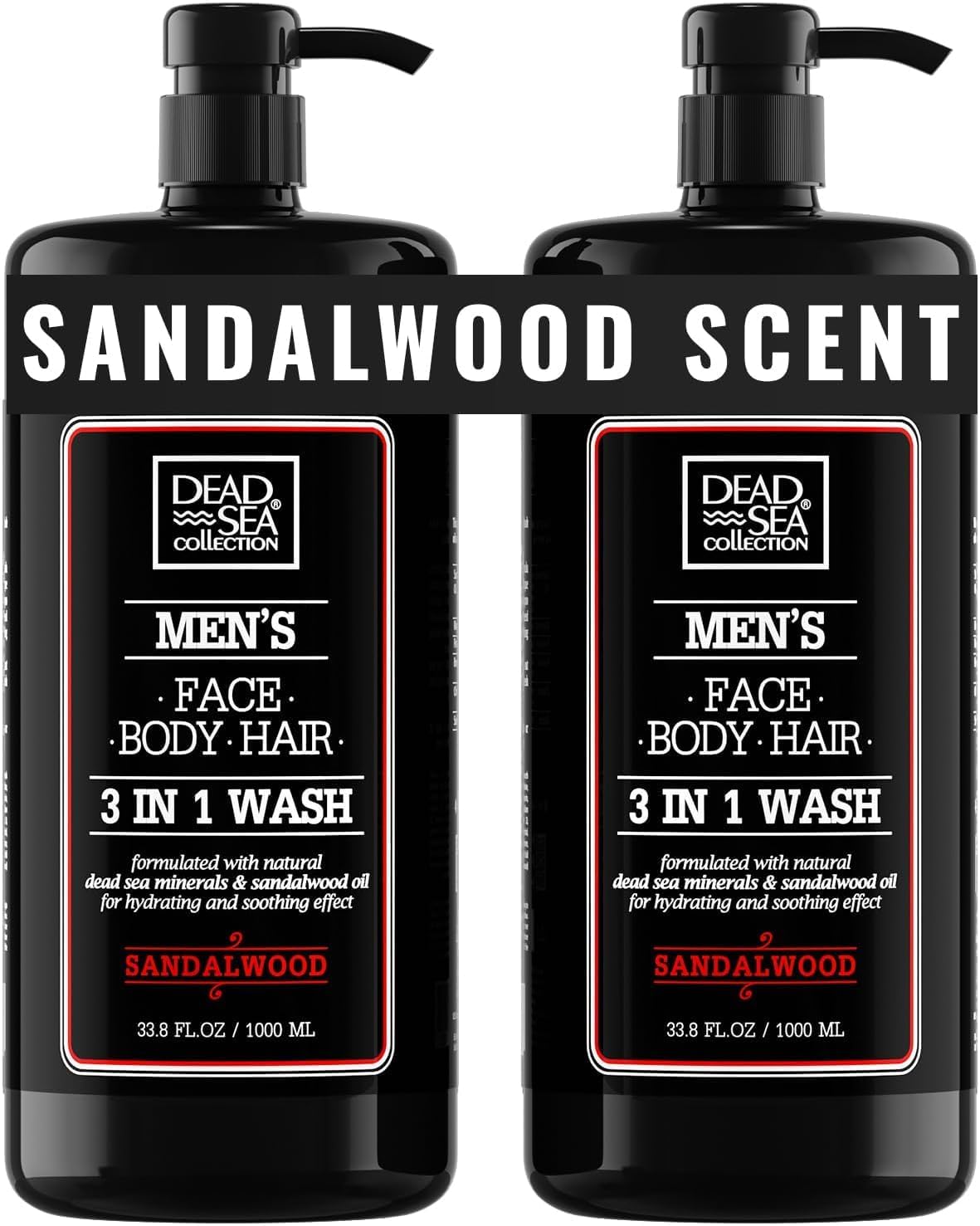 Dead Sea Collection Sandalwood Men’s Body Wash front view with pump