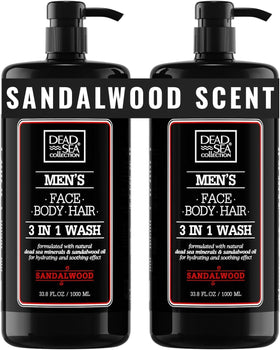 Dead Sea Collection Sandalwood Men’s Body Wash front view with pump