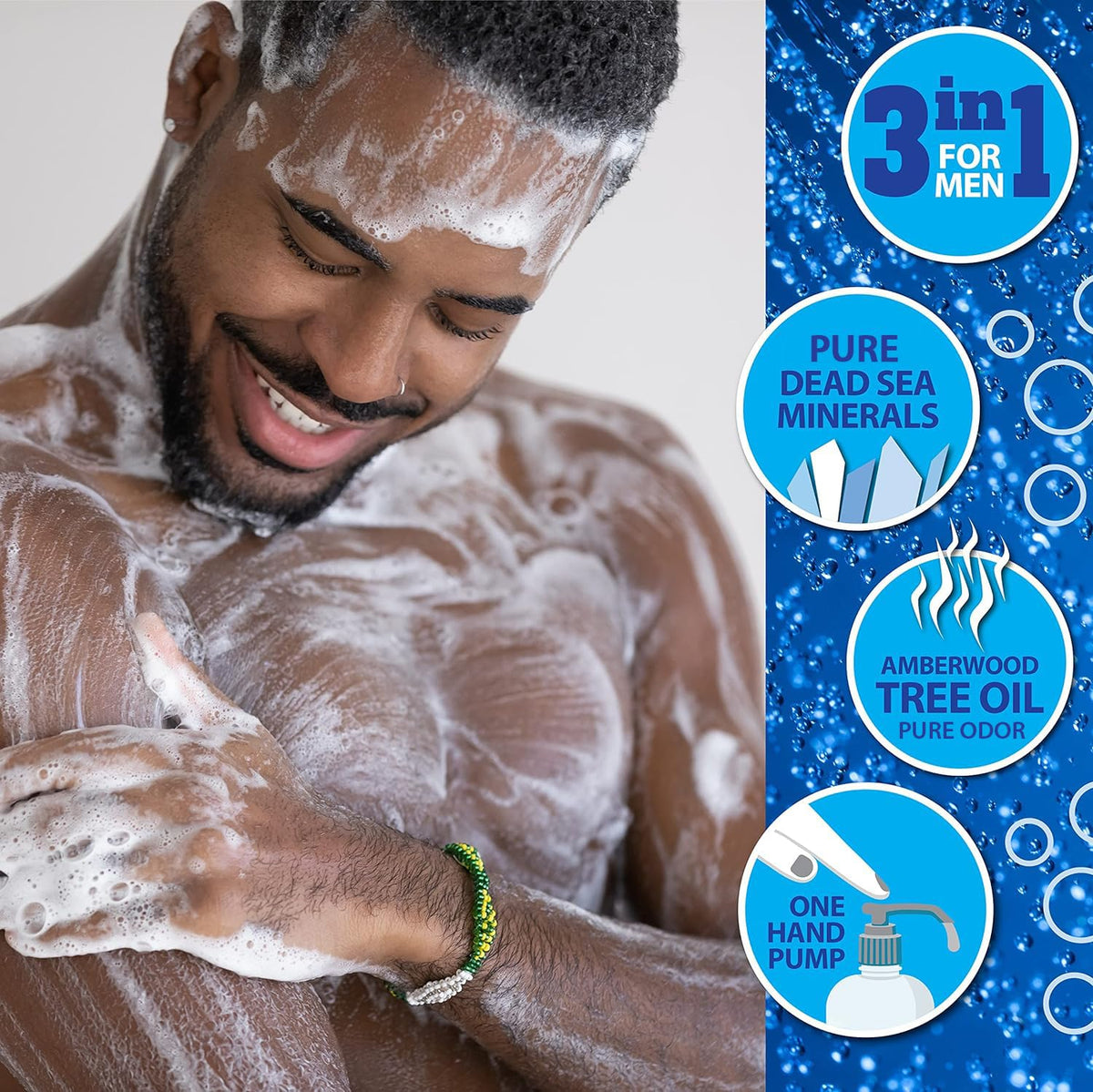 Dead Sea minerals in Amber Wood Men’s Body Wash