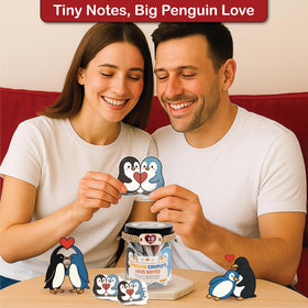 DEARMINE Penguin Couple's Love Notes Jar with an illustration of a penguin couple