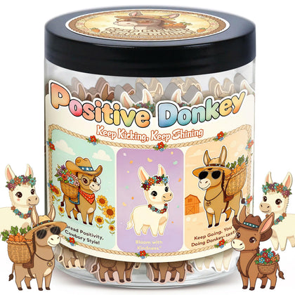 DEARMINE Positive Donkey Christmas Jar front view with affirmation cards