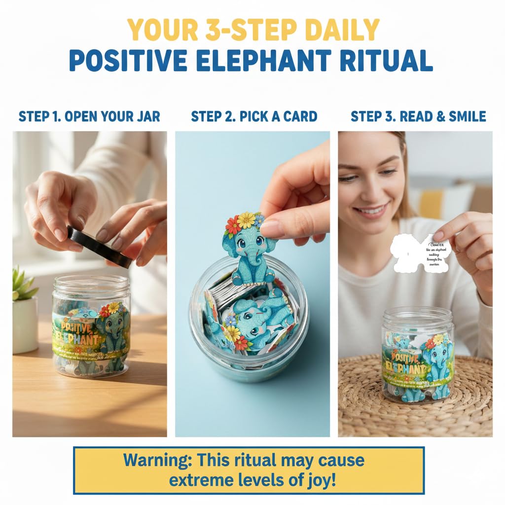 DEARMINE Positive Elephant Jar showing affirmation cards inside