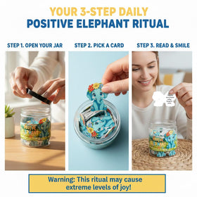 DEARMINE Positive Elephant Jar showing affirmation cards inside