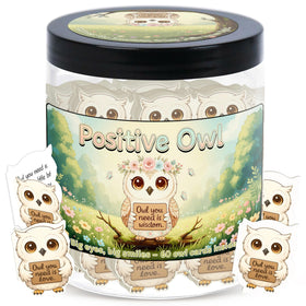 DEARMINE Positive Owl Jar front view with 60 affirmation cards