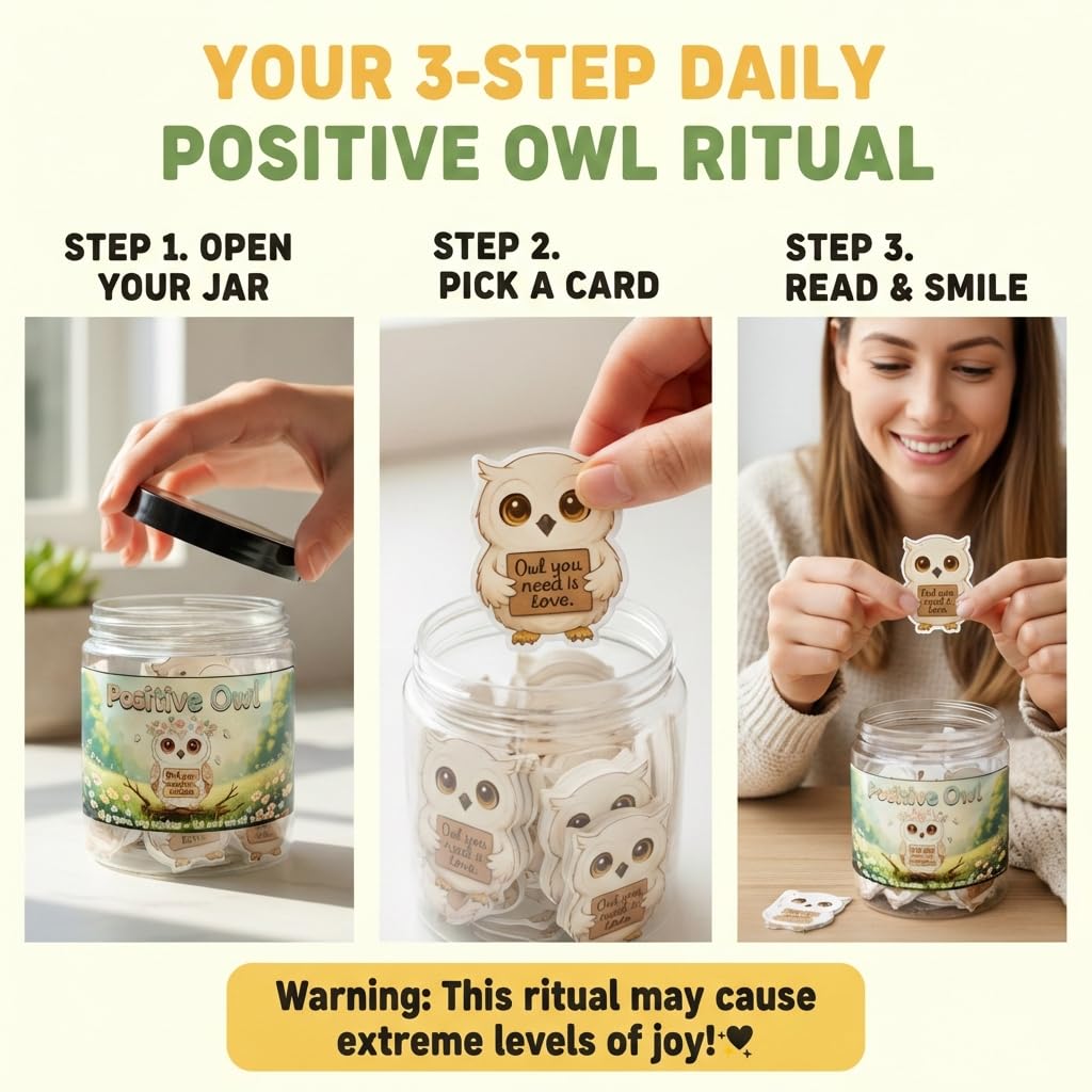 DEARMINE Positive Owl Jar with affirmation cards displayed
