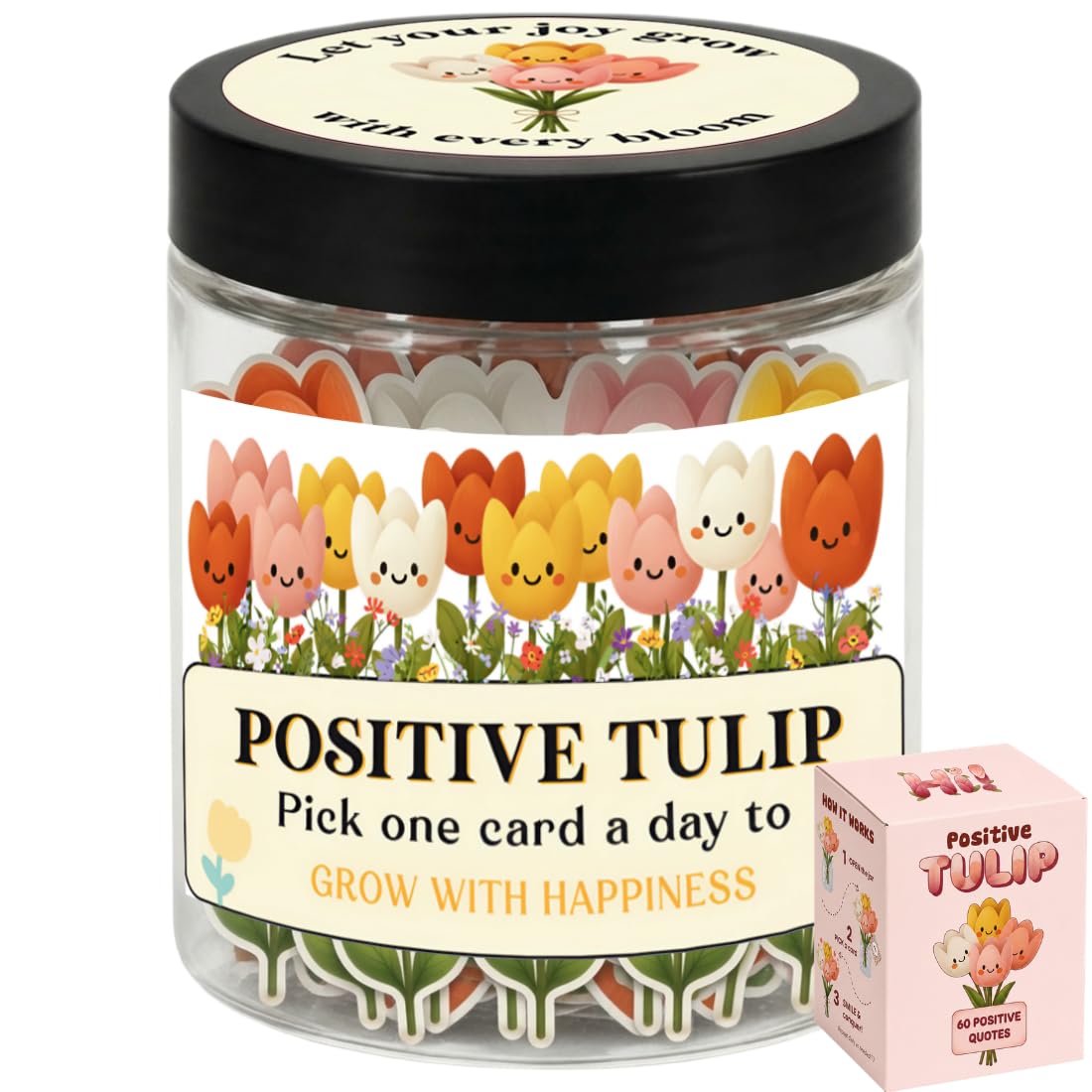 DEARMINE Positive Tulip Jar front view with affirmation cards