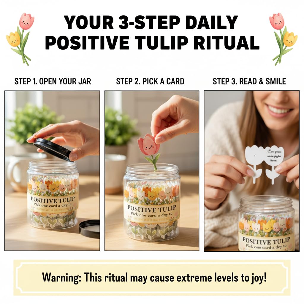 DEARMINE Positive Tulip Jar with affirmation cards displayed