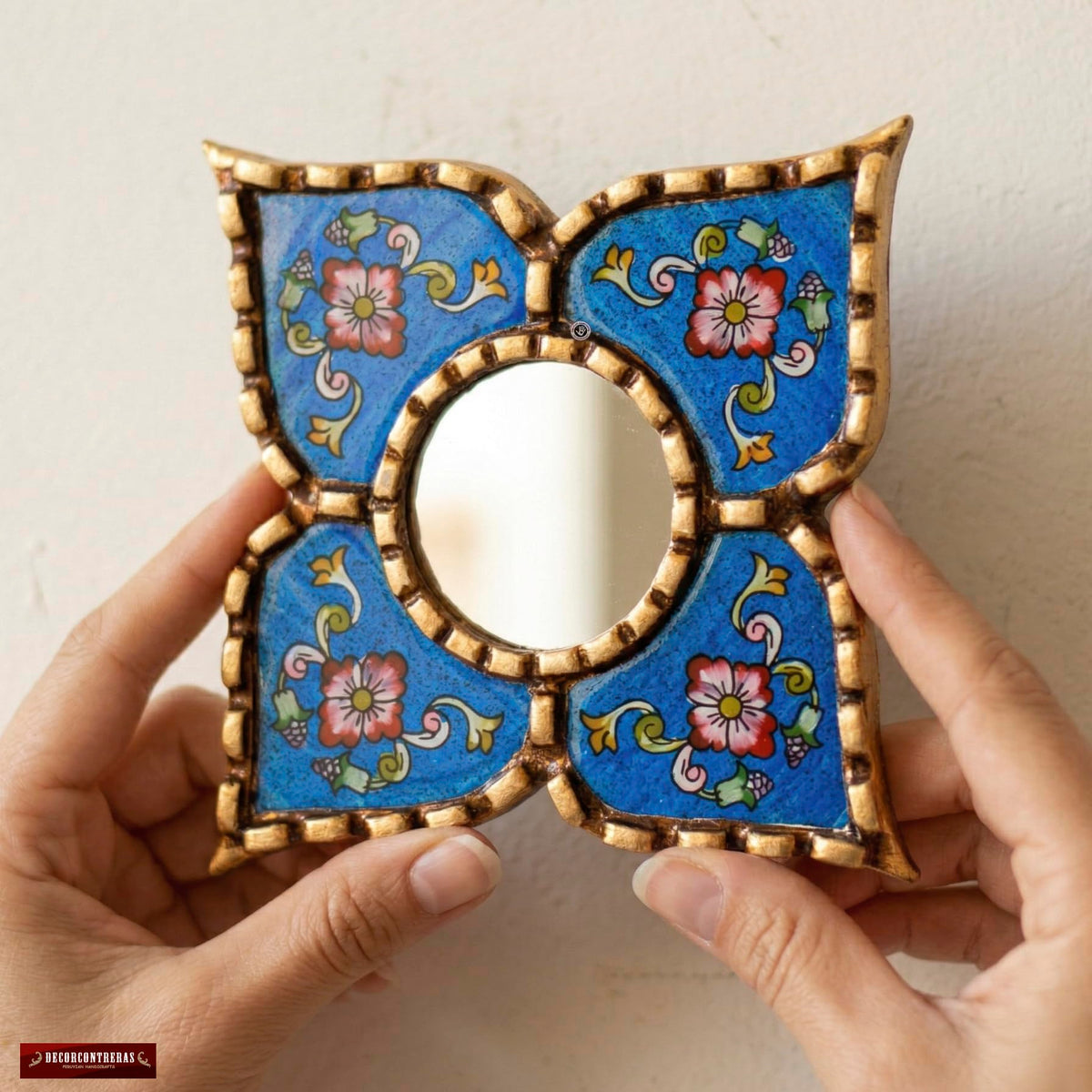 DecorContreras Artisan Small Decorative Mirror with floral motifs close-up
