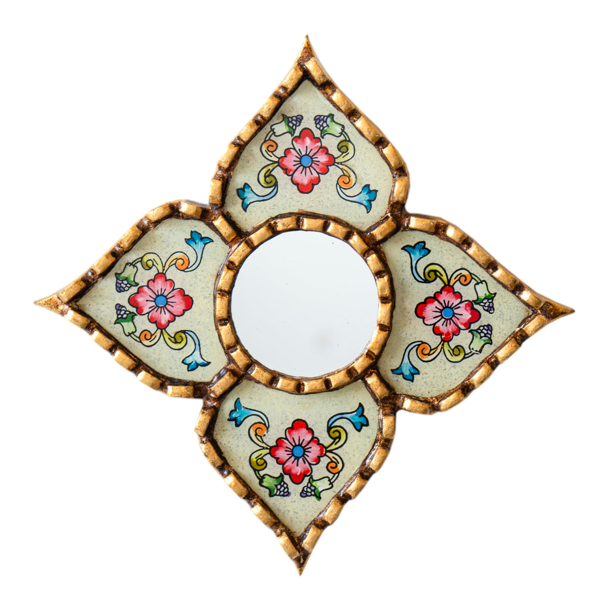 DecorContreras diamond-shaped painted glass mirror front view