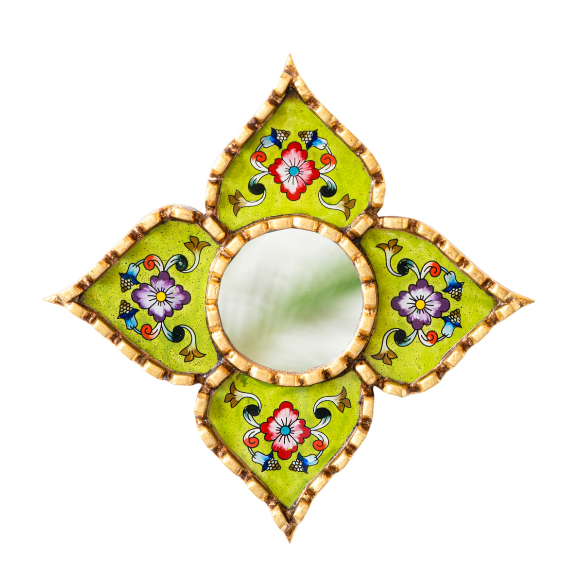 DecorContreras lime green wall mirror front view with reverse painted glass