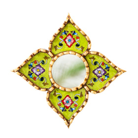 DecorContreras lime green wall mirror front view with reverse painted glass