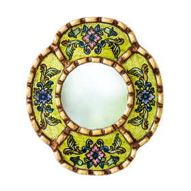 DecorContreras Small Oval Wall Mirror front view with bronze leaf frame