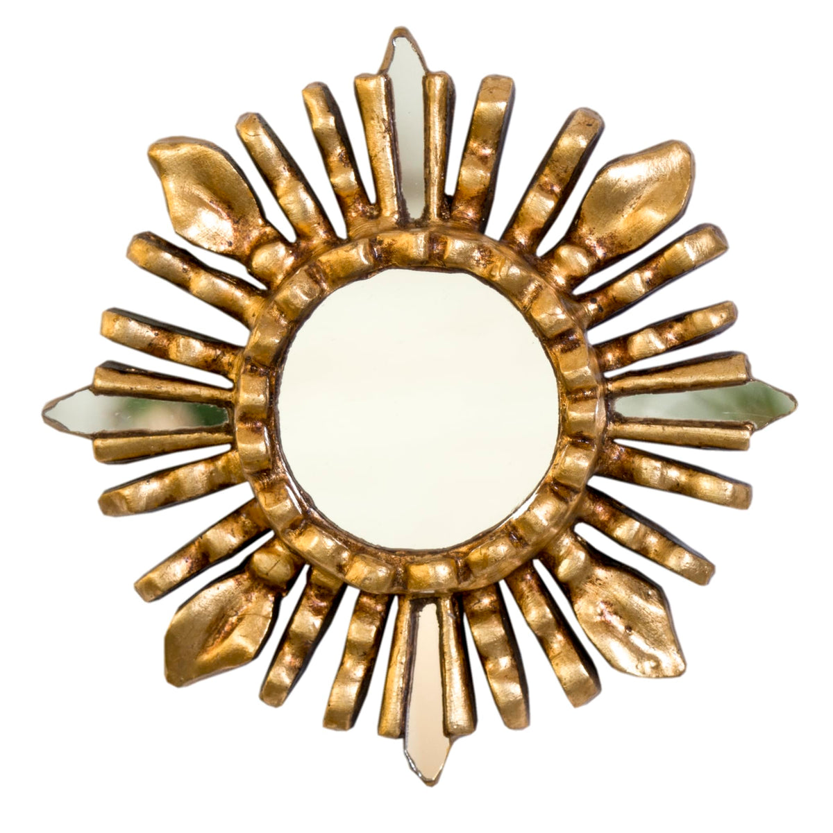 DecorContreras Small Peruvian Sunburst Mirror front view with vintage gold finish