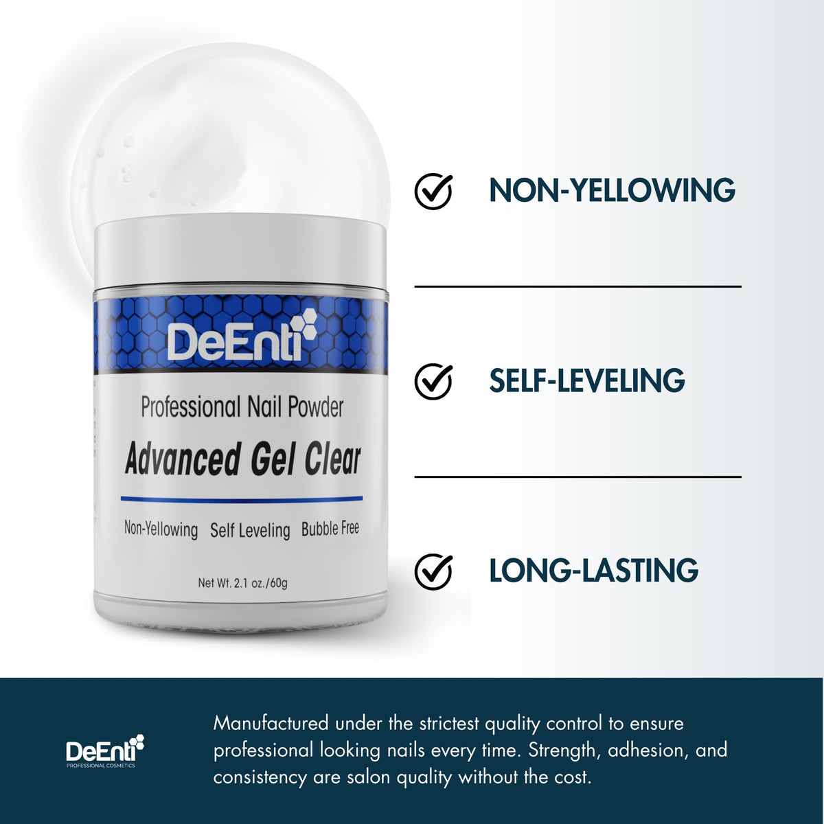 DeEnti Acrylic Nail Powder Clear 2oz close-up of powder