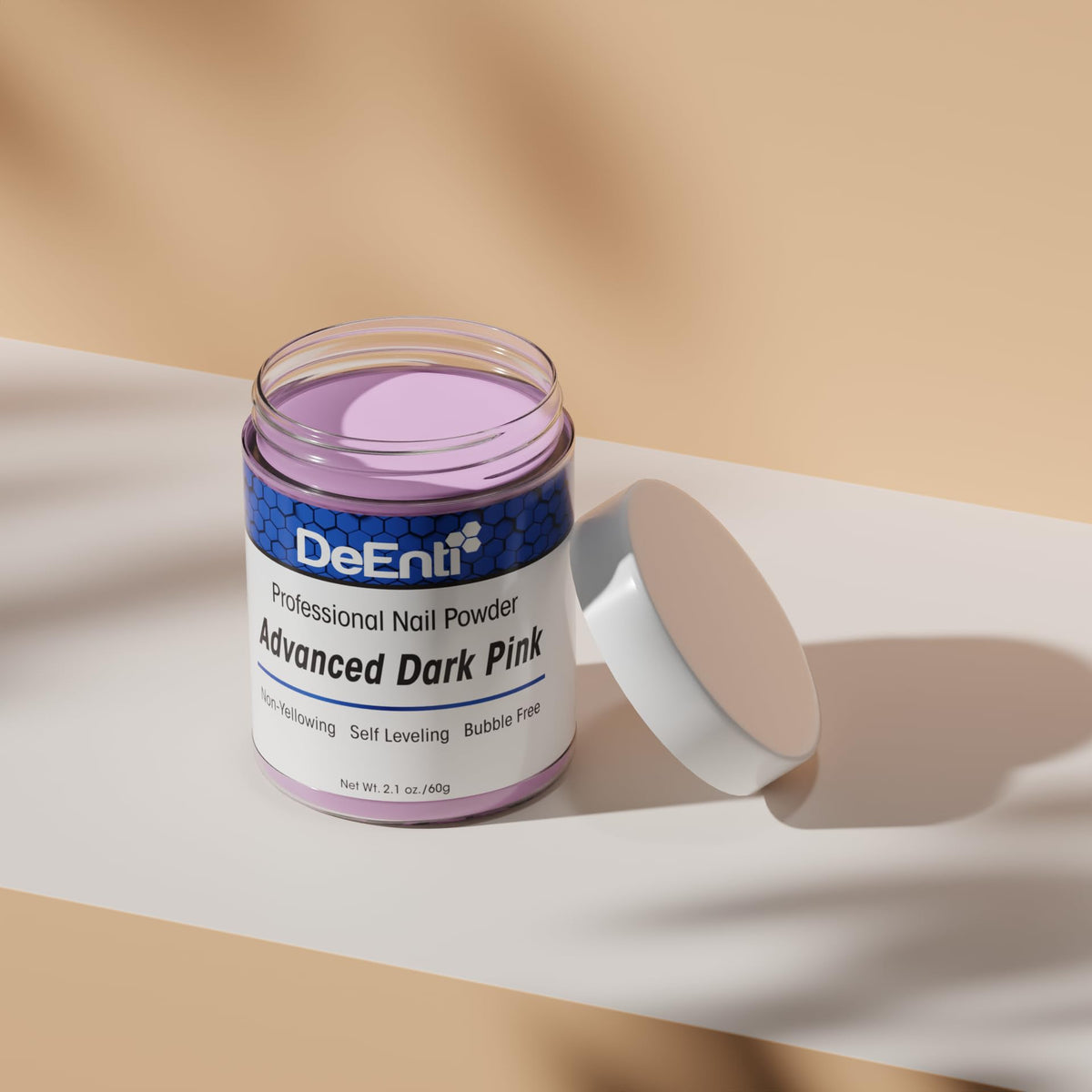 DeEnti Dark Pink Acrylic Nail Powder on finished nails