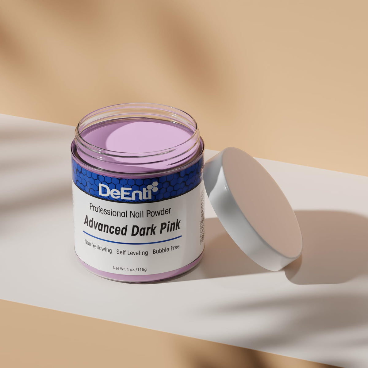 DeEnti Dark Pink Acrylic Nail Powder with nail tools