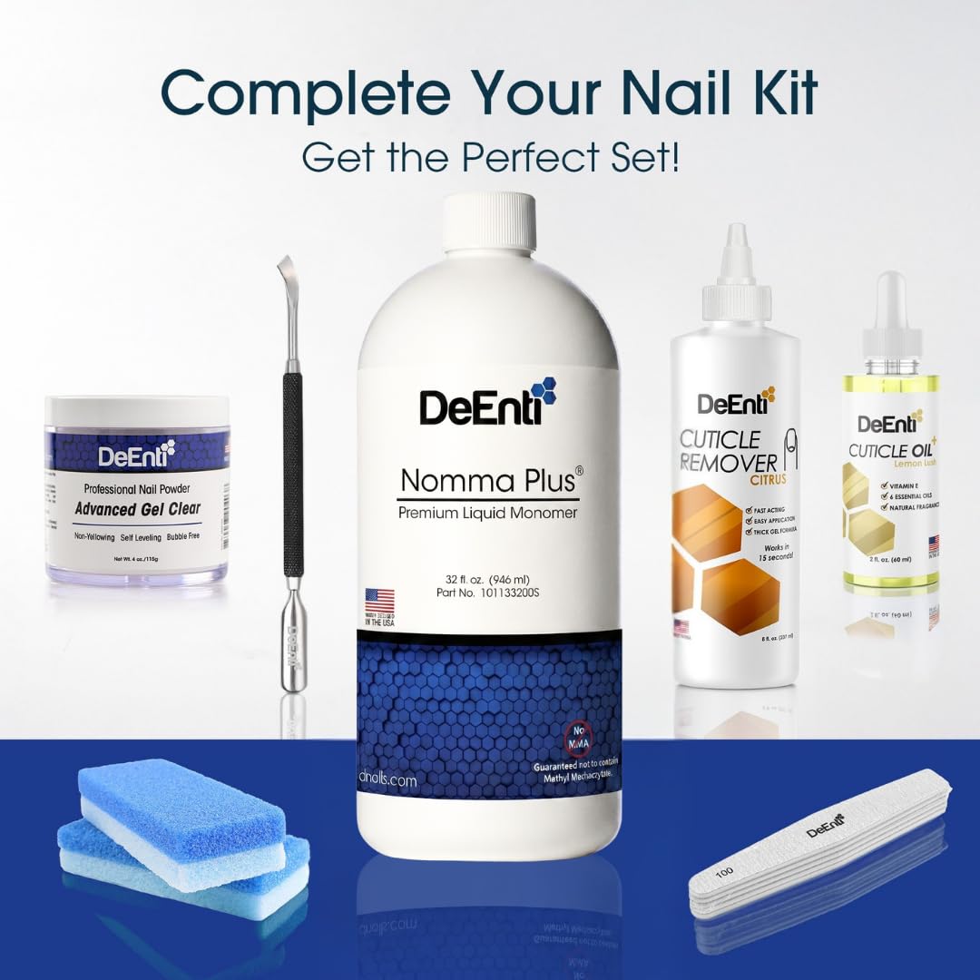 DeEnti Nomma Plus Acrylic Monomer Liquid 32oz with nail art accessories