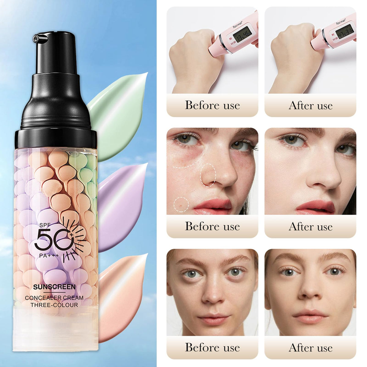 Deepmind 3 In 1 Primer travel size next to makeup products