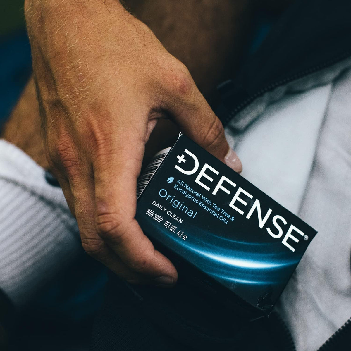 Defense Soap 30-pack displayed on a bathroom counter