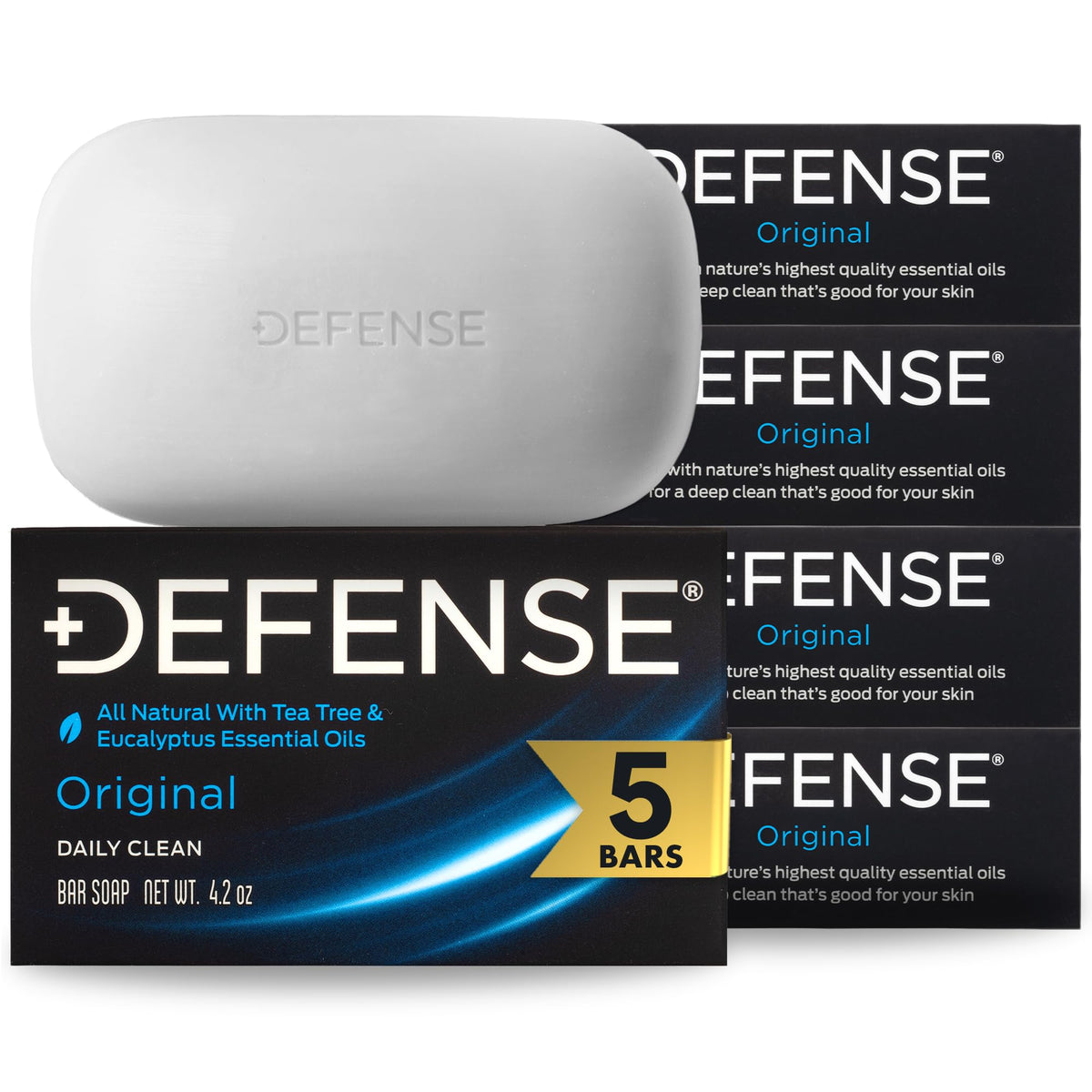 Defense Soap 5-pack of all-natural tea tree bar soap front view