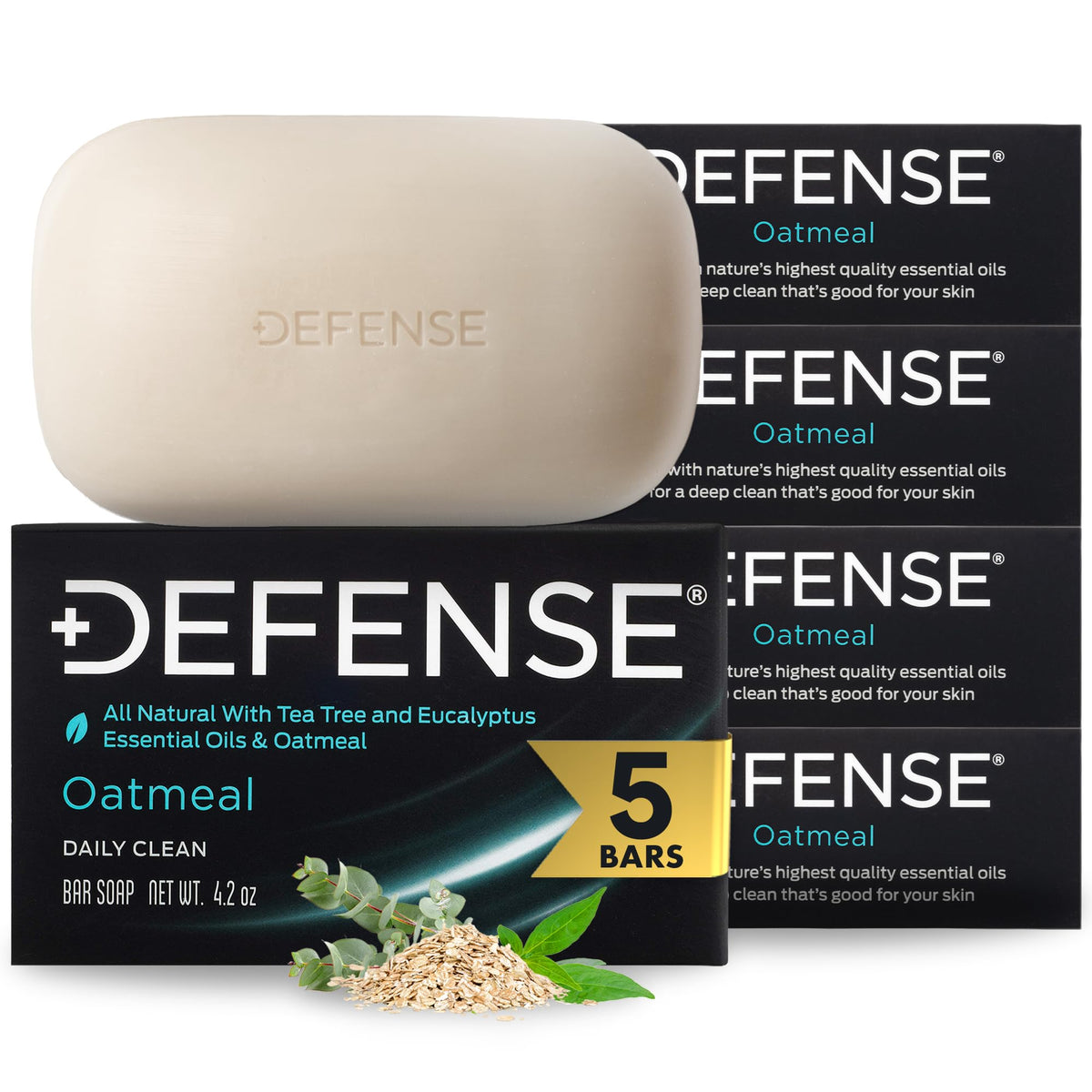 Defense Soap 5pk Oatmeal Bar Soap for Men, front view
