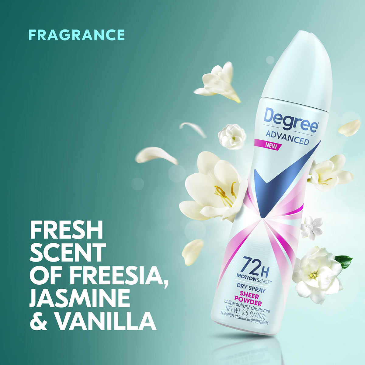 Degree Advanced Antiperspirant Deodorant Dry Spray application demonstration
