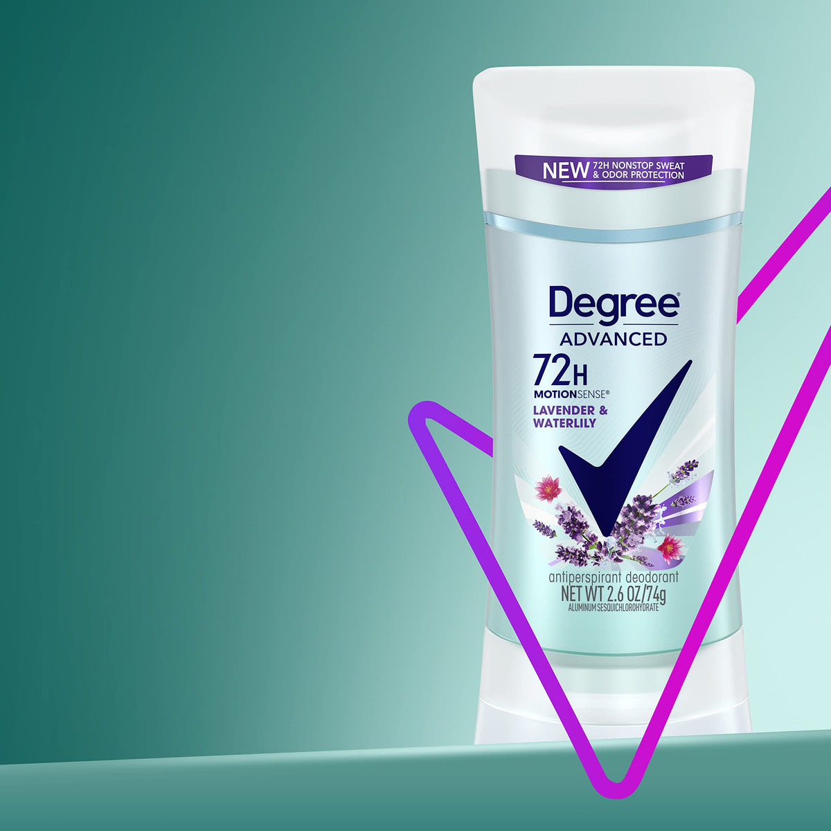 Degree Antiperspirant Deodorant Lavender & Waterlily close-up of stick