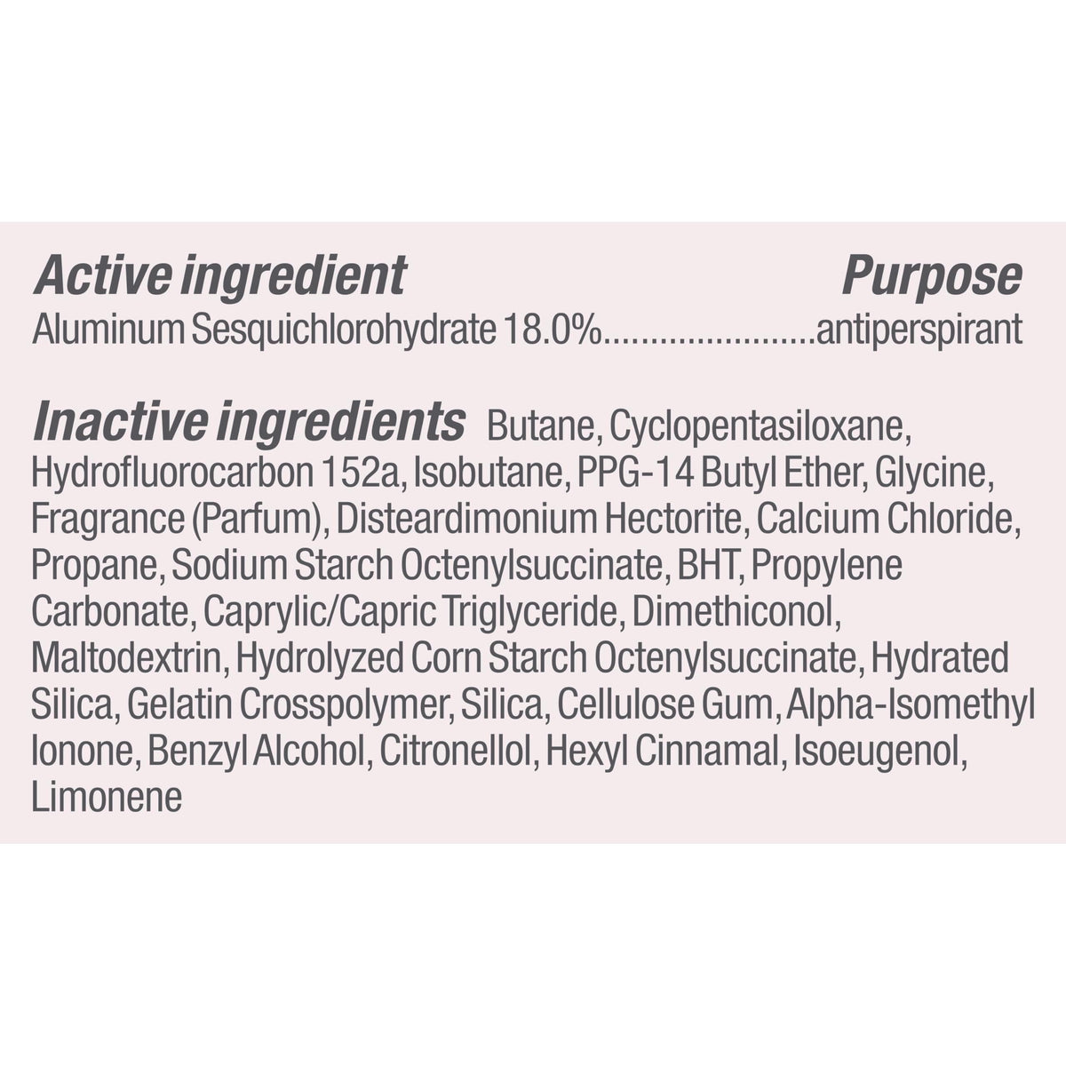 Degree Clinical Antiperspirant Deodorant Dry Spray close-up of label