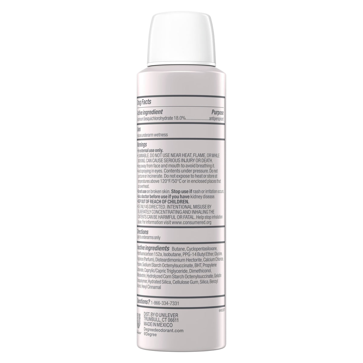 Degree Clinical Antiperspirant Deodorant Dry Spray Fresh Cotton back view