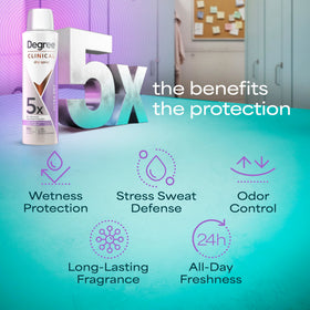 Degree Clinical Antiperspirant Deodorant Dry Spray on a bathroom counter