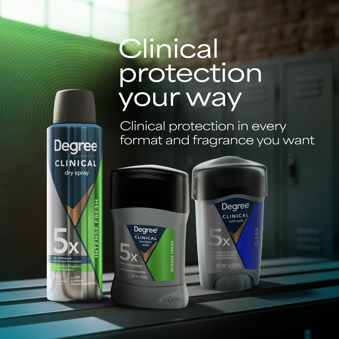 Degree Clinical Antiperspirant Deodorant for Men, Intense Fresh in gym bag