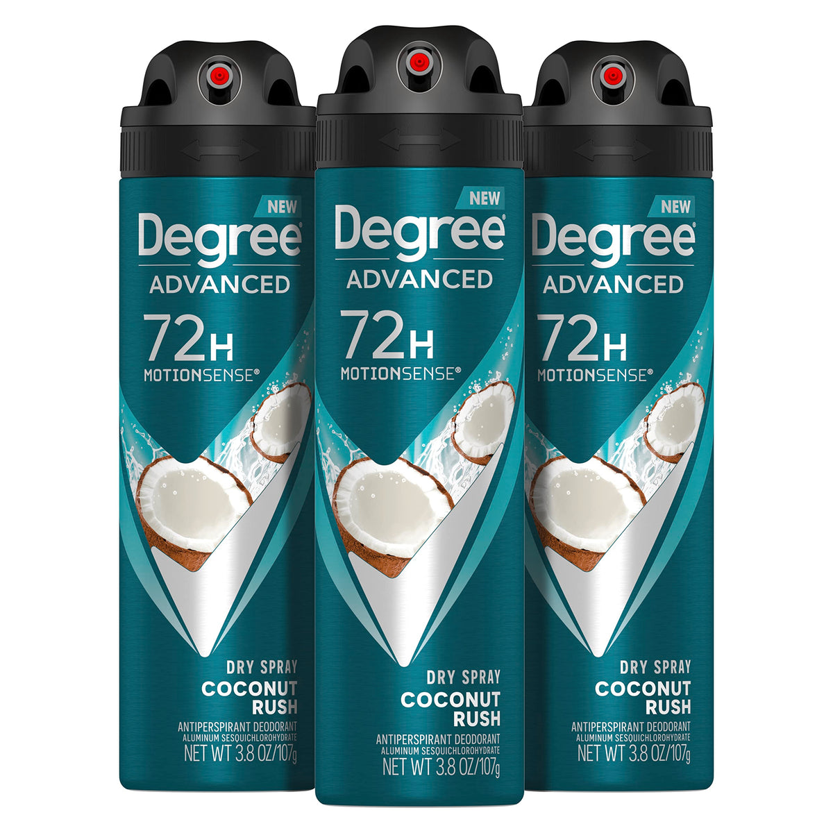 Degree Coconut Rush Antiperspirant Deodorant Dry Spray 3 pack front view