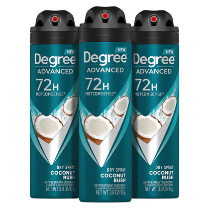 Degree Coconut Rush Antiperspirant Deodorant Dry Spray 3 pack front view