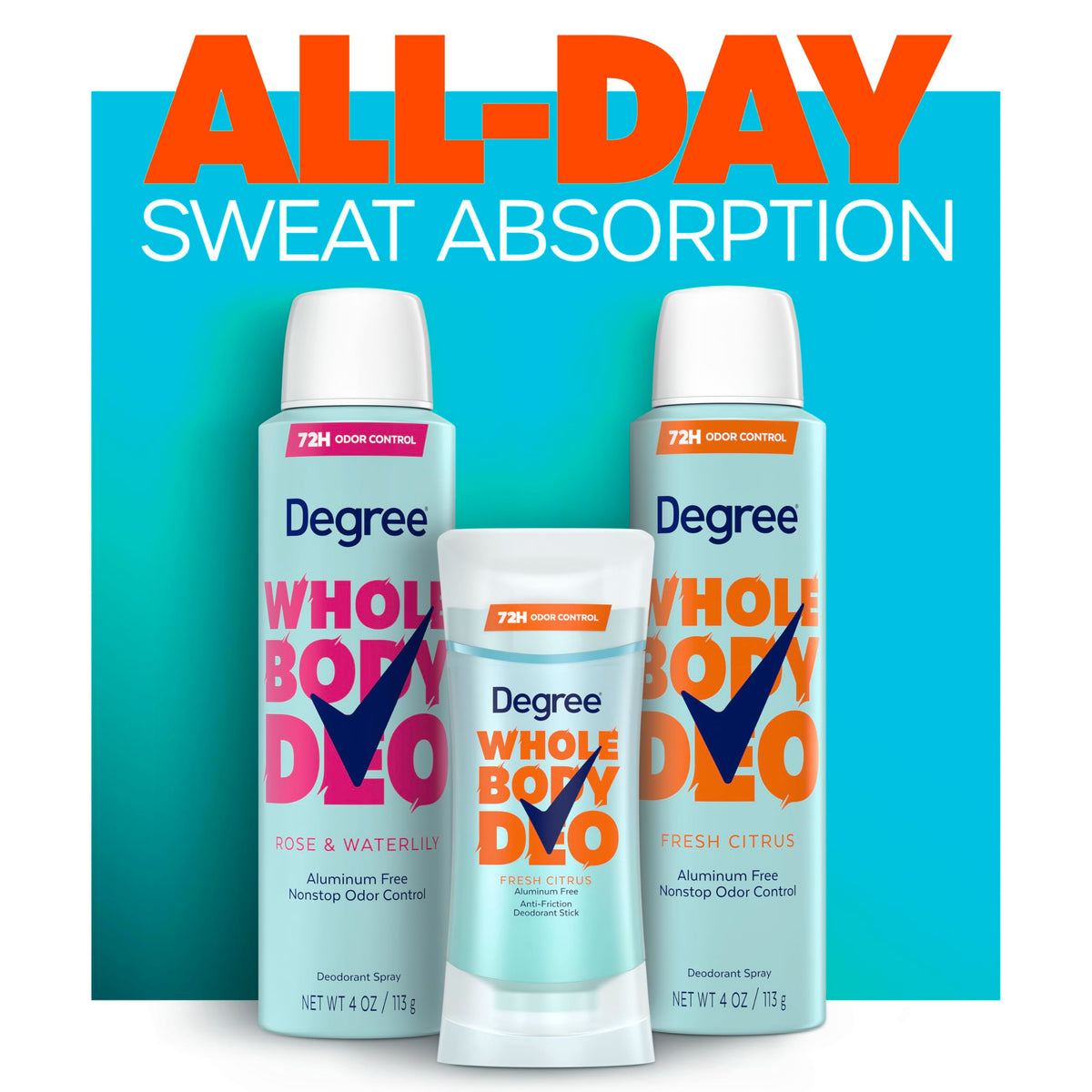 Degree deodorant spray in hand demonstrating easy use