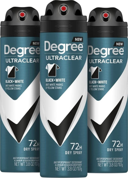 Degree Men Antiperspirant Deodorant Dry Spray Black + White 3 Pack front view