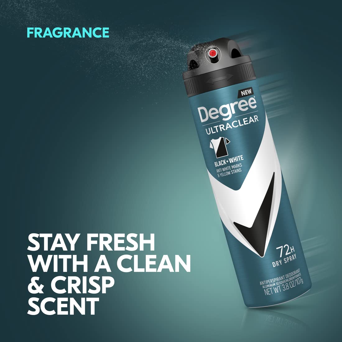 Degree Men Antiperspirant Deodorant Dry Spray showing anti-mark technology