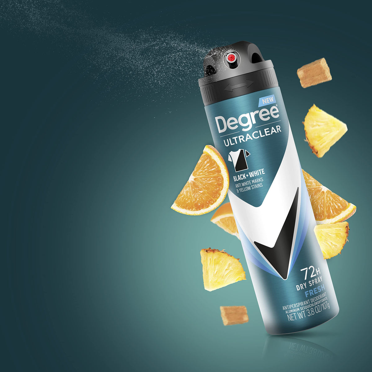 Degree Men Antiperspirant Spray Black + White 3.8 oz can top view