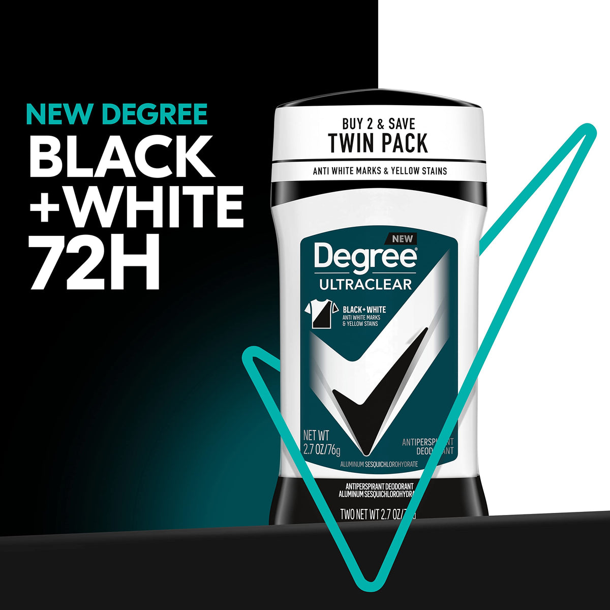Degree Men UltraClear Antiperspirant Deodorant Black+White on a bathroom shelf