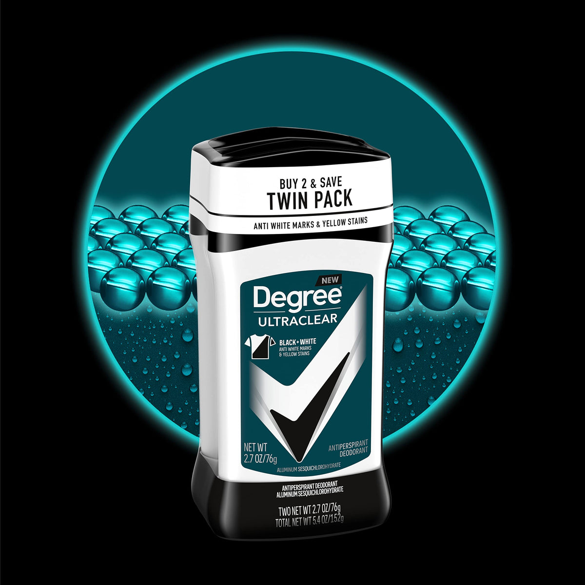 Degree Men UltraClear Antiperspirant Deodorant Black+White packaging side view