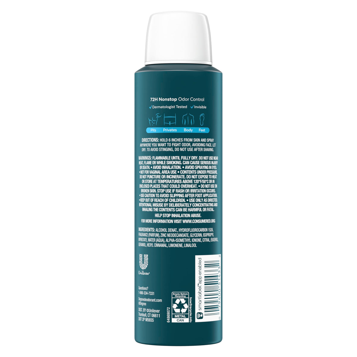 Degree Men Whole Body Deodorant Spray showing nozzle and spray