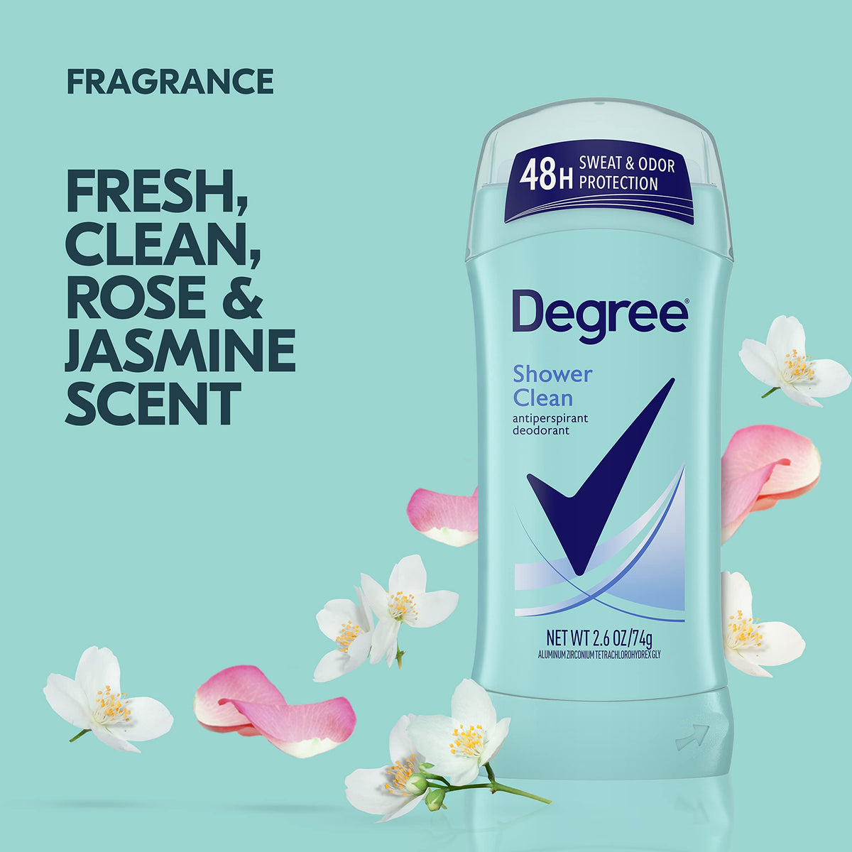 Degree Shower Clean Antiperspirant Deodorant showing floral scent